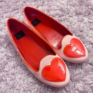 Strange Cvlt Lydia Pink Red Heart Ballet Flat Sz 9